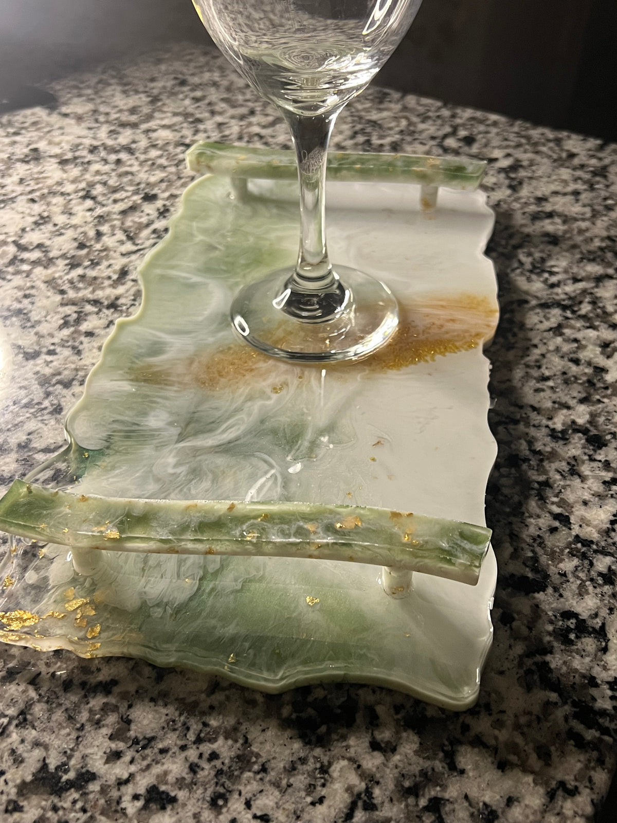 Resin serving tray green marble