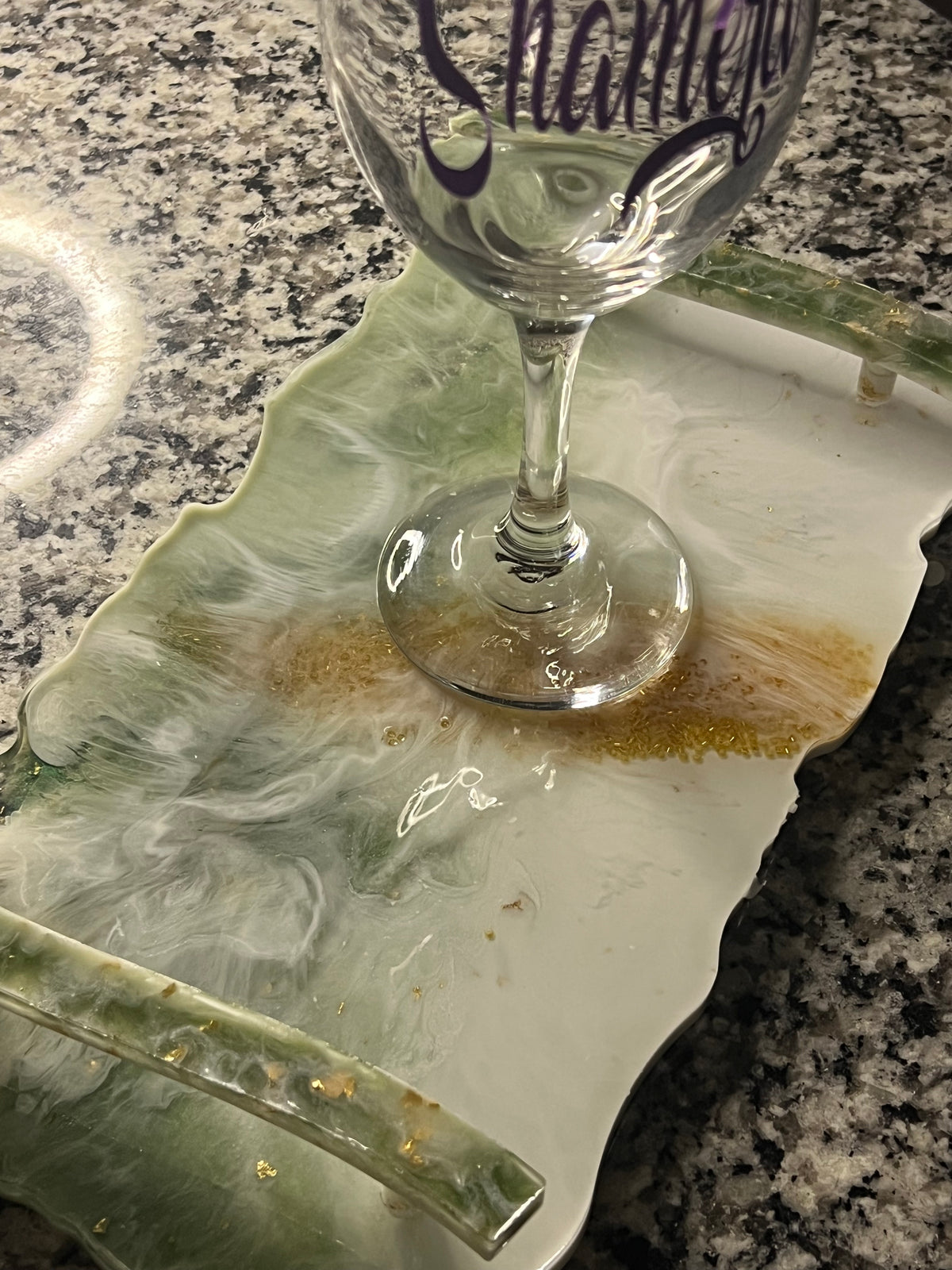 Resin serving tray green marble